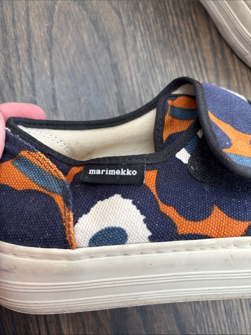 Marimekko Marka slip on sneakers,navy/orange/cream canvas print, size 38 - Picture 3 of 8